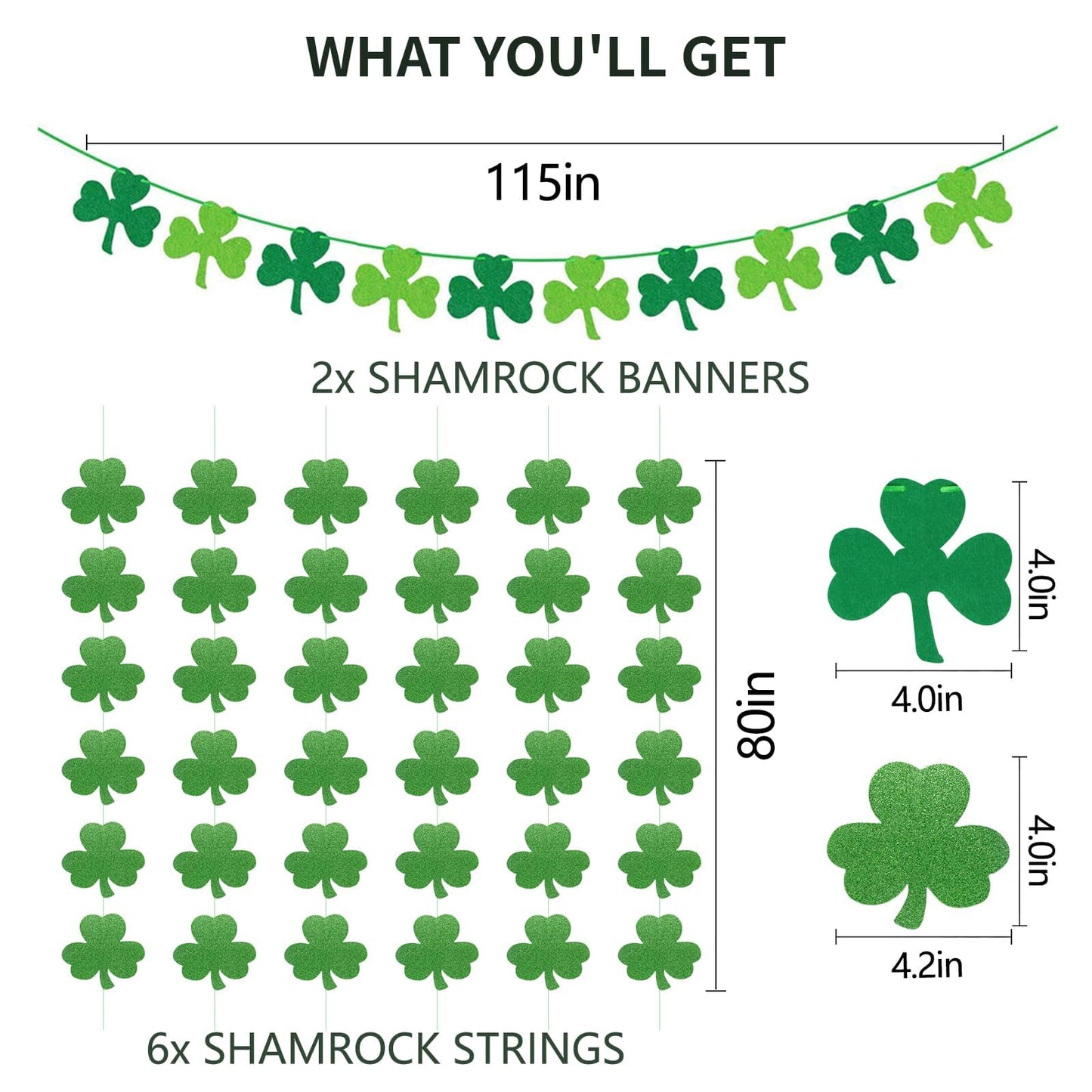 St Patricks Day Decorations St. Patricks Day Decor NO DIY 8Pcs Shamrock Clover Garland Hanging Felt Glitter Paper Lucky Banner for Home Mantel Office Irish Day Party Supplies