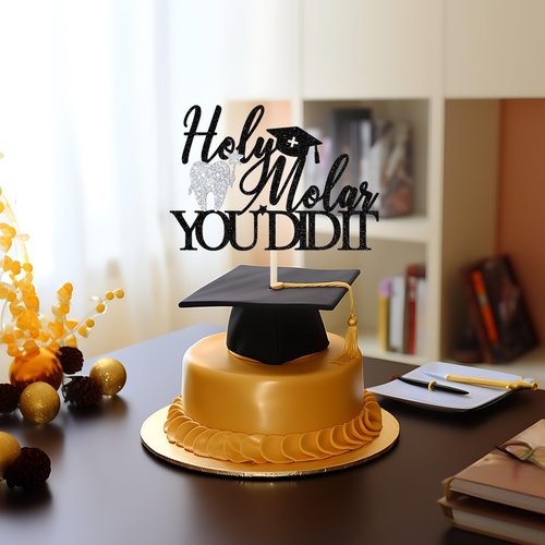 Holy Molar Cake Topper - Future Dentist Graduation Decor | Black Glitter Dental School Celebration