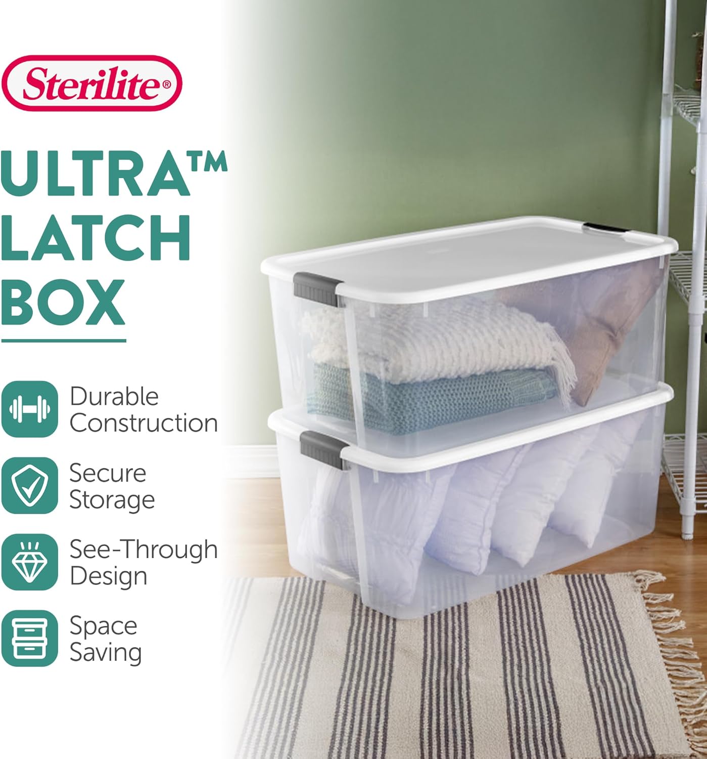 Sterilite 16-Pack Ultra Latching Storage Bins - Heavy-Duty Clear Plastic Organizing Containers, 116 Quart