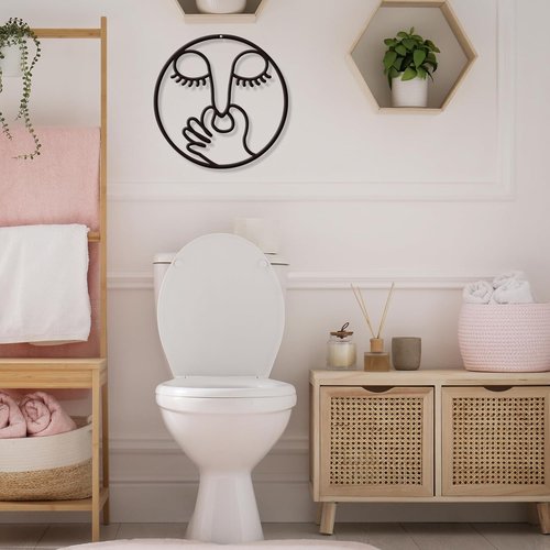 ARTINME Funny Bathroom Wall Decor - Humorous Metal Sign for Guest Toilet | 12'' Round Black Design