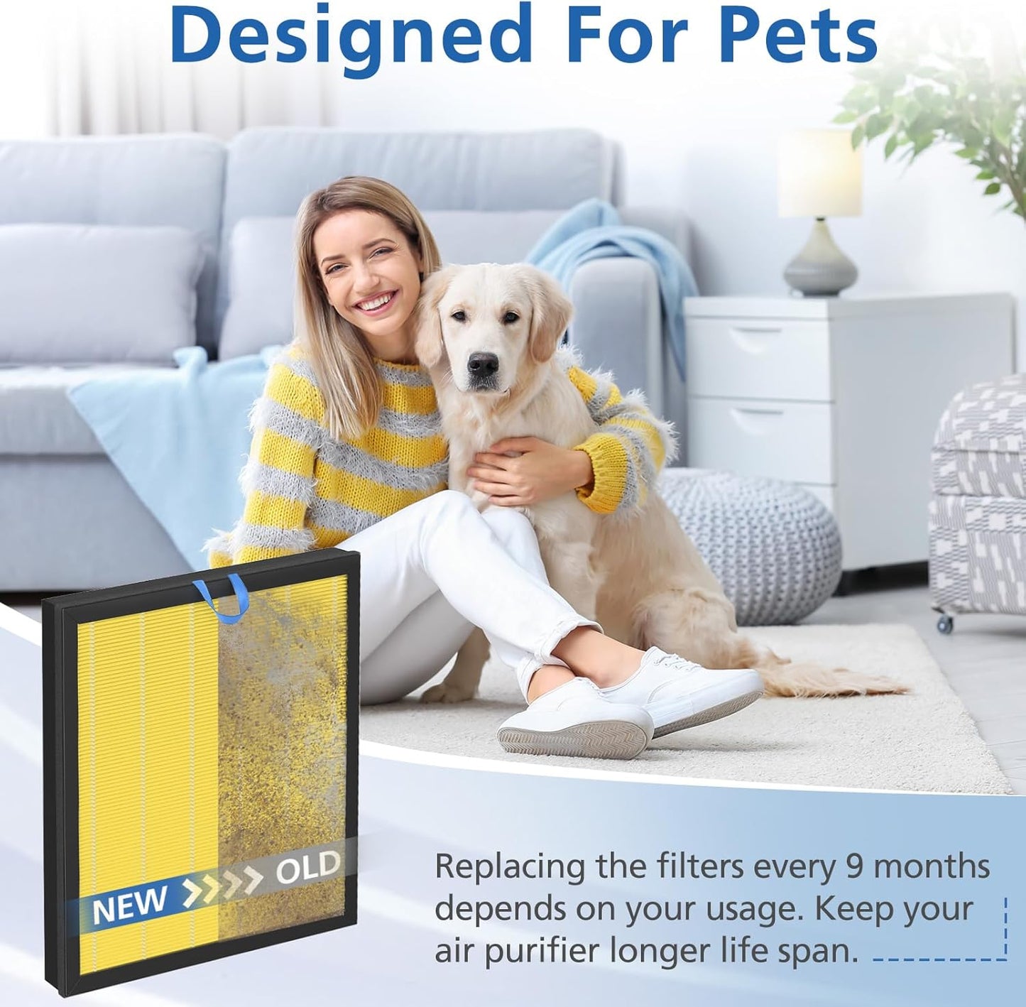 Levoit Vital 100S Air Purifier Replacement Filter - 3-in-1 HEPA & Activated Carbon - 2 Pack, Yellow
