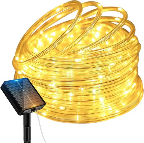 Btfarm Solar Rope Lights - 120 LED 46FT Waterproof Outdoor String Lights | 8 Lighting Modes for Garden, Patio, Wedding Decor - Warm White