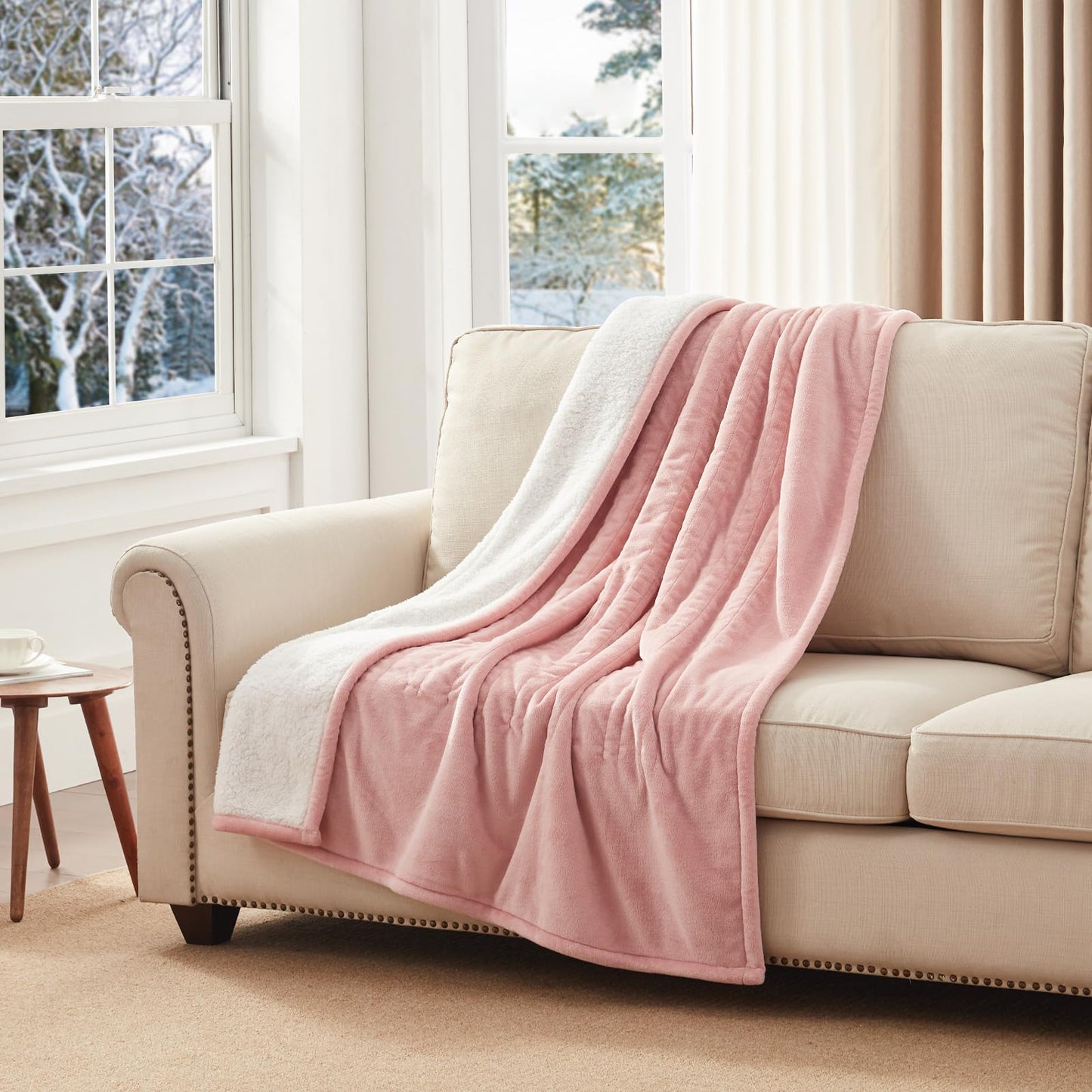 Westinghouse Heated Blanket Throw, Soft Flannel to Sherpa Electric Blanket with 10 Heating Levels, 12 Hours Auto Off, Fast Heating, Machine Washable, 50x60 Inch, Pink