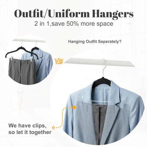HOUSE DAY Velvet Skirt Hangers - 24 Pack Black Velvet Non-Slip Clips for Space-Saving Storage