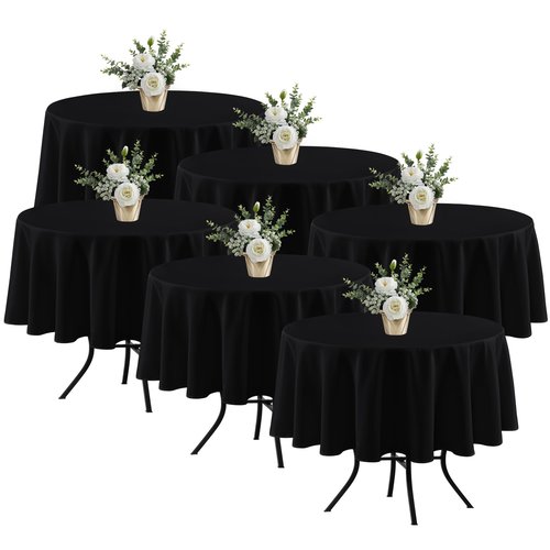 Fitable 6 Pack Black Round Table Clothes - 70 Inches in Diameter - Stain Resistant and Washable Tablecloths, Polyester Fabric Table Covers for Wedding, Party, Banquet, Gathering