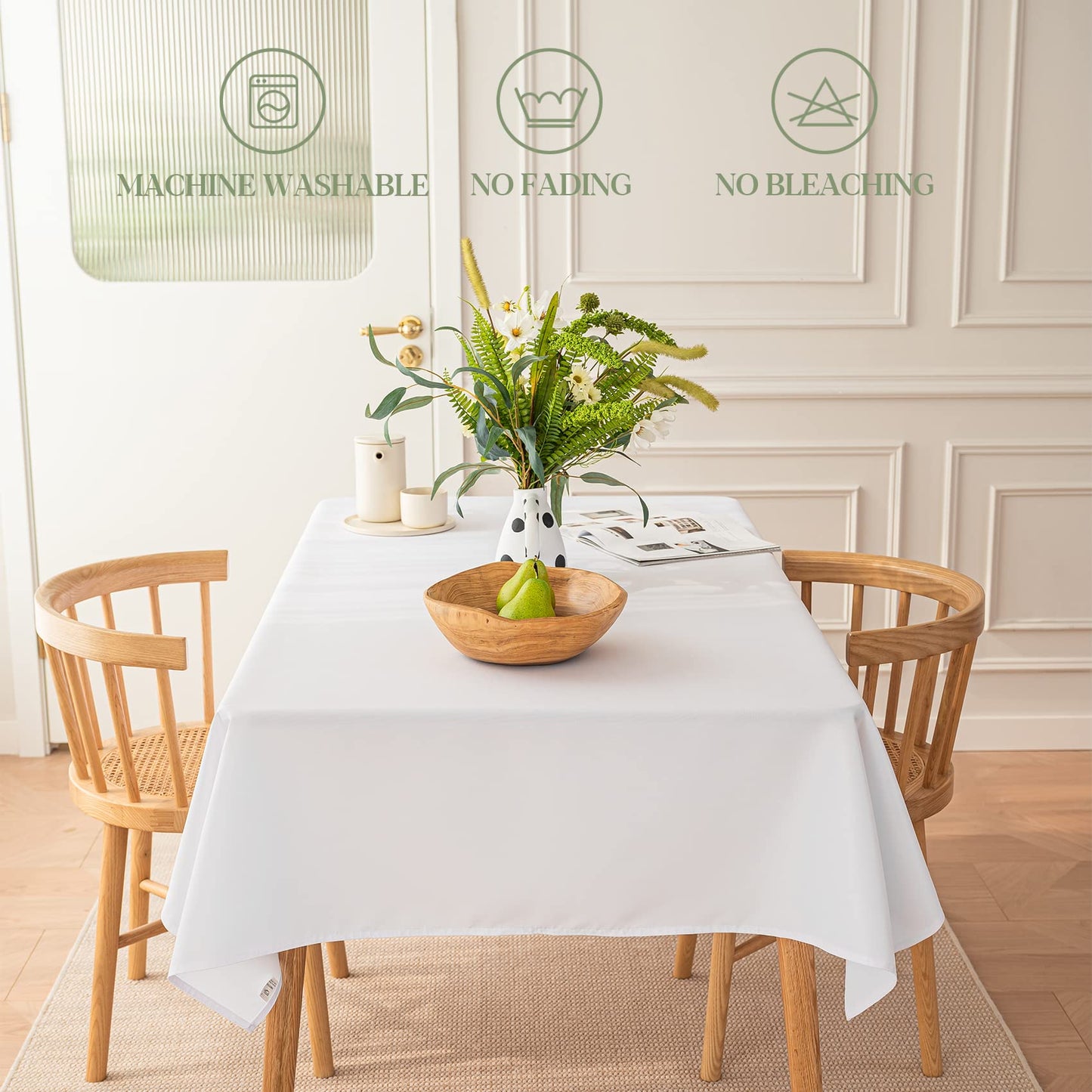 BYDOLL Table Cloth White 60x102 Inch Tablecloth 2 Pack for 6 Foot Rectangle Tables Outdoor Washable Wrinkle Free and Spillproof Polyester Tablecloth for Festival Wedding Party Cover