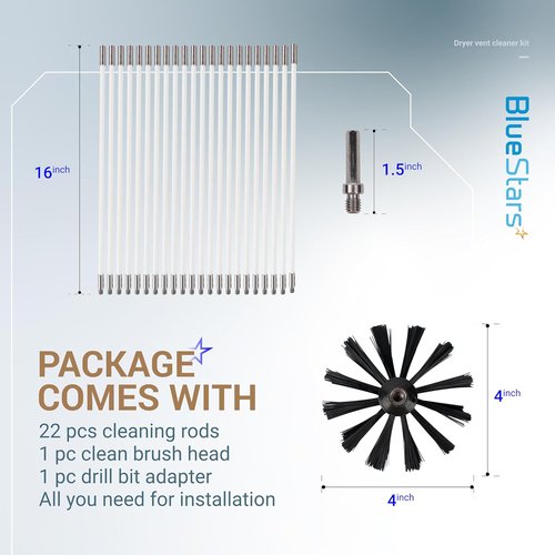 BlueStars Dryer Vent Cleaner Kit - 30 Feet Extendable with Brush & 22 Detachable Rods | Compatible with Most Vacuums