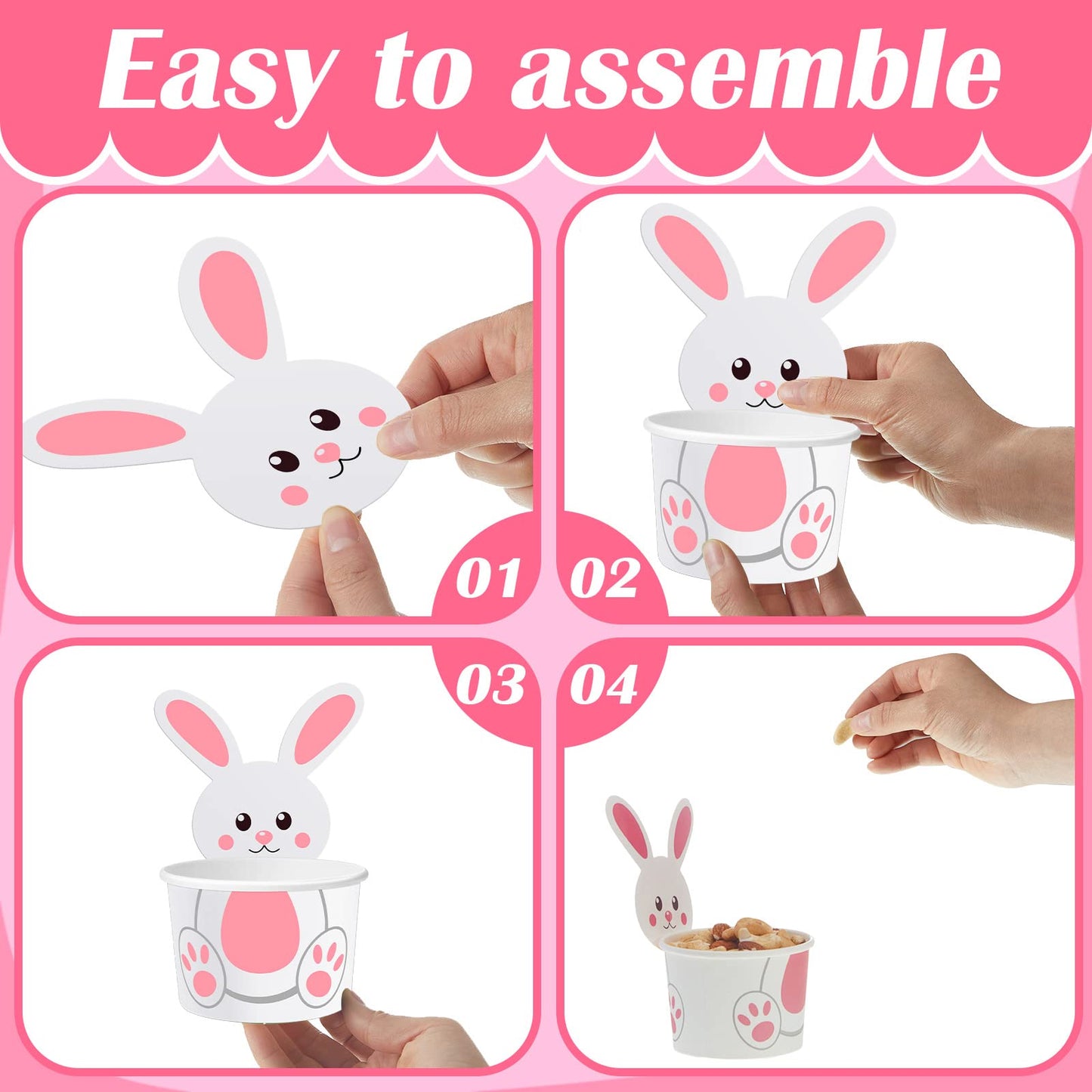 Suclain 24 Pack Easter Bunny Snack Cups 8 oz Easter Party Paper Treat Bowls Disposable Bunny Dessert Cups Small Holiday Kids Party Cups for Party Favors Decorations Supplies