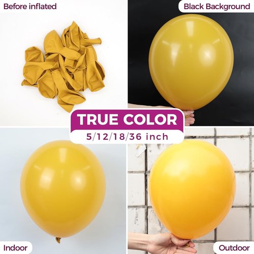 Bezente Mustard Yellow Latex Party Balloons - 100 Pack | 12-Inch Round Helium Balloons for Celebrations