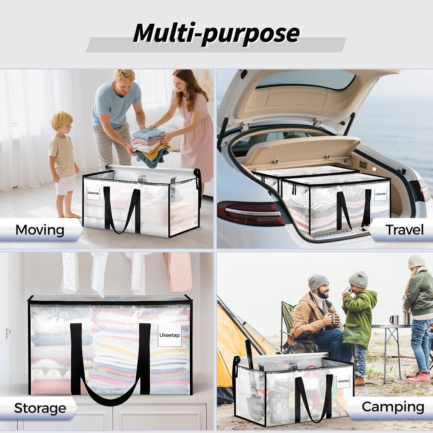 Skiennix Extra Large Heavy-Duty Moving Bags - Clear Storage Totes with Reinforced Handles & Zippers | Ideal for Clothes & College Supplies