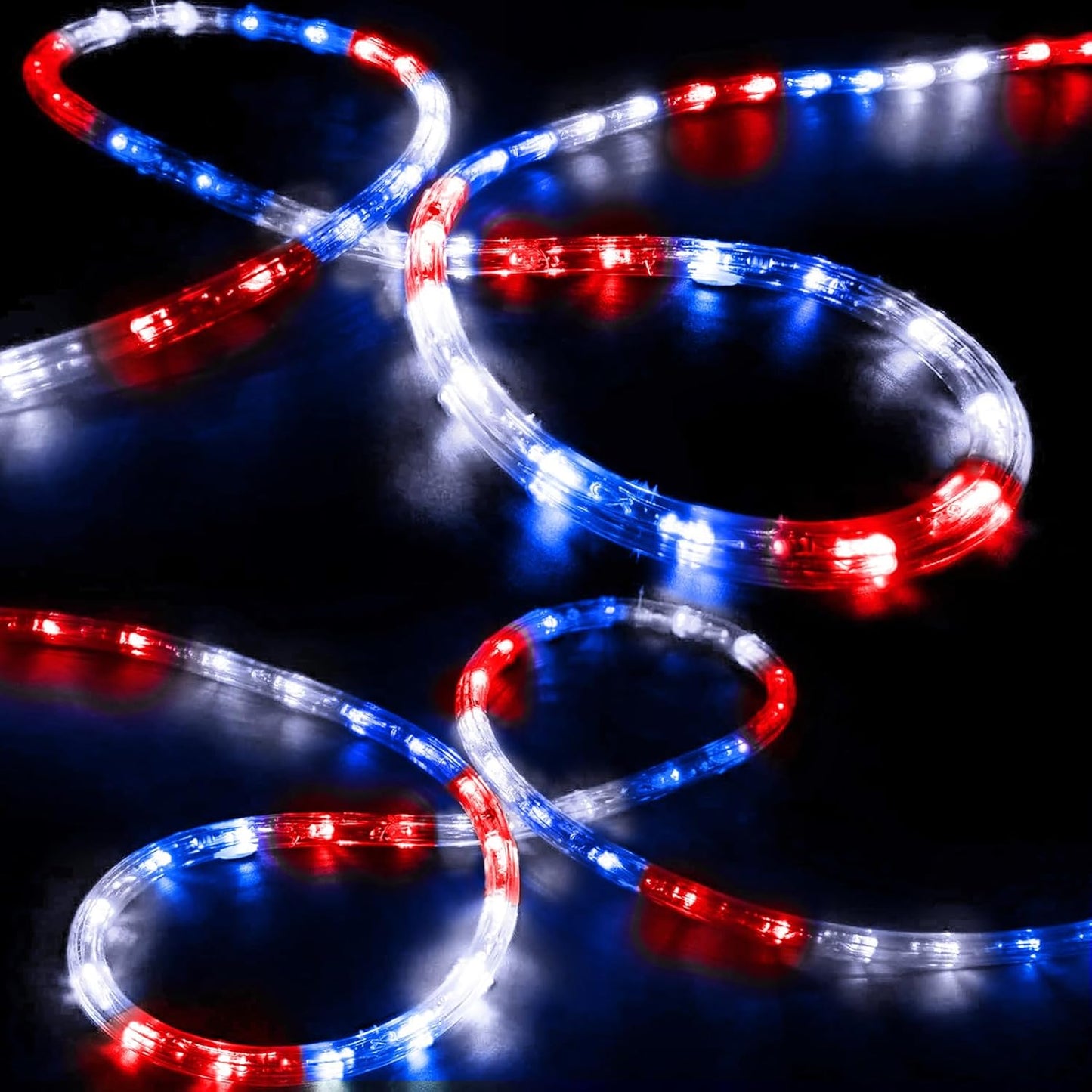 Skiennix 100ft LED Rope Lights - Waterproof, Connectable & Flexible Tube Lights | 8 Modes, Red, White & Blue