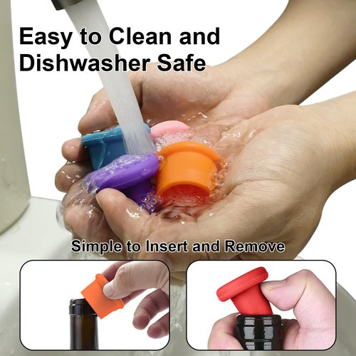 8 PCS MultiColor Silicone Wine Stoppers, Reusable Sparkling & Champagne Corks, Sealed Beverages Beer Bottle Caps, Keeps Wine Fresh