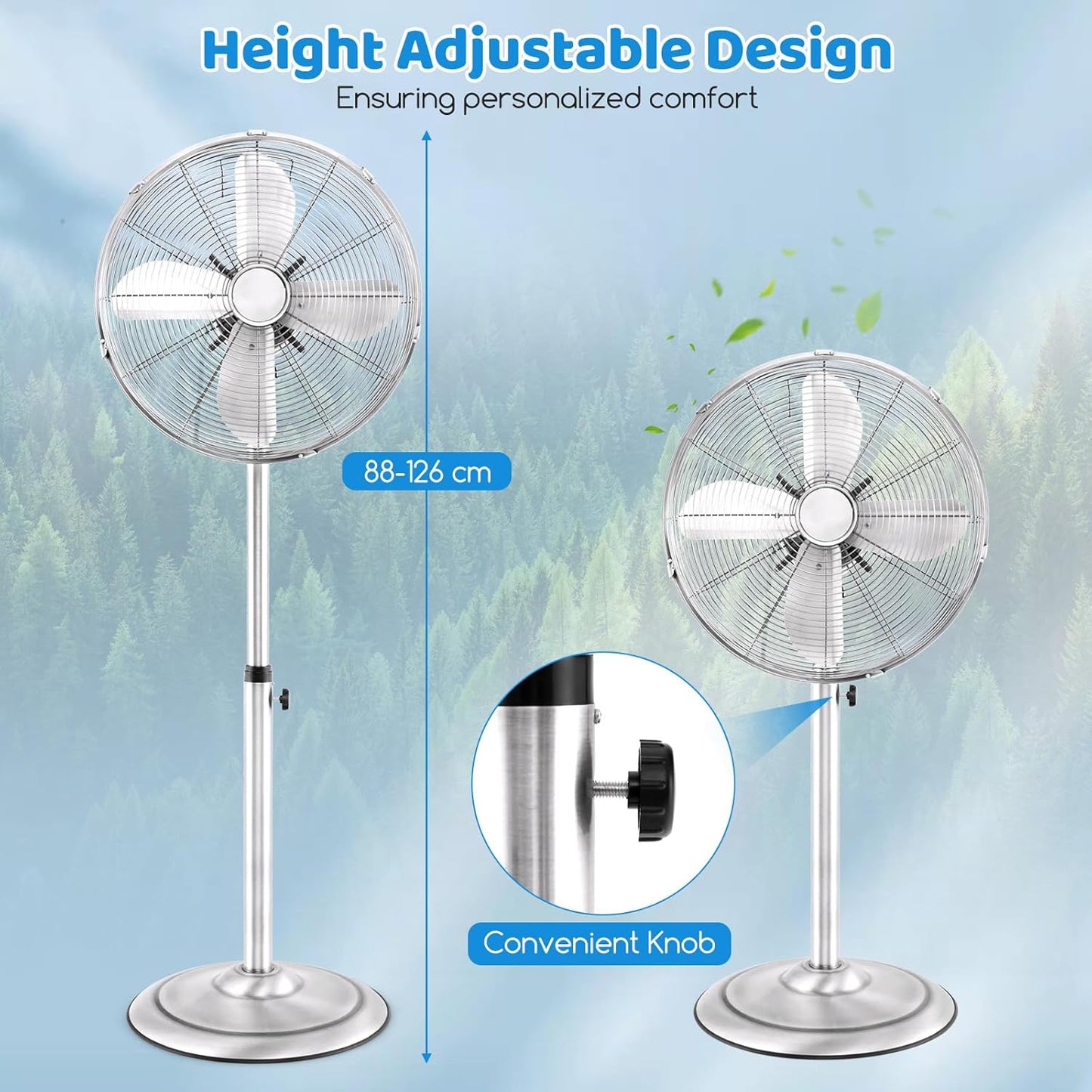 Tangkula 16-Inch Metal Pedestal Fan - Adjustable Height, 3 Speeds & 75° Oscillation for Home & Office