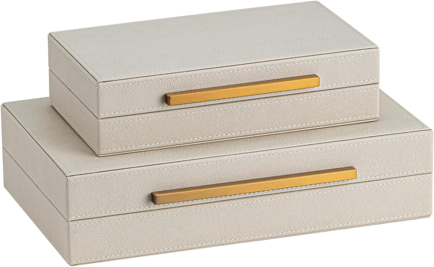 Skiennix Set of 2 Beige Shagreen Decorative Storage Boxes - Faux Leather Jewelry & Memory Organizers