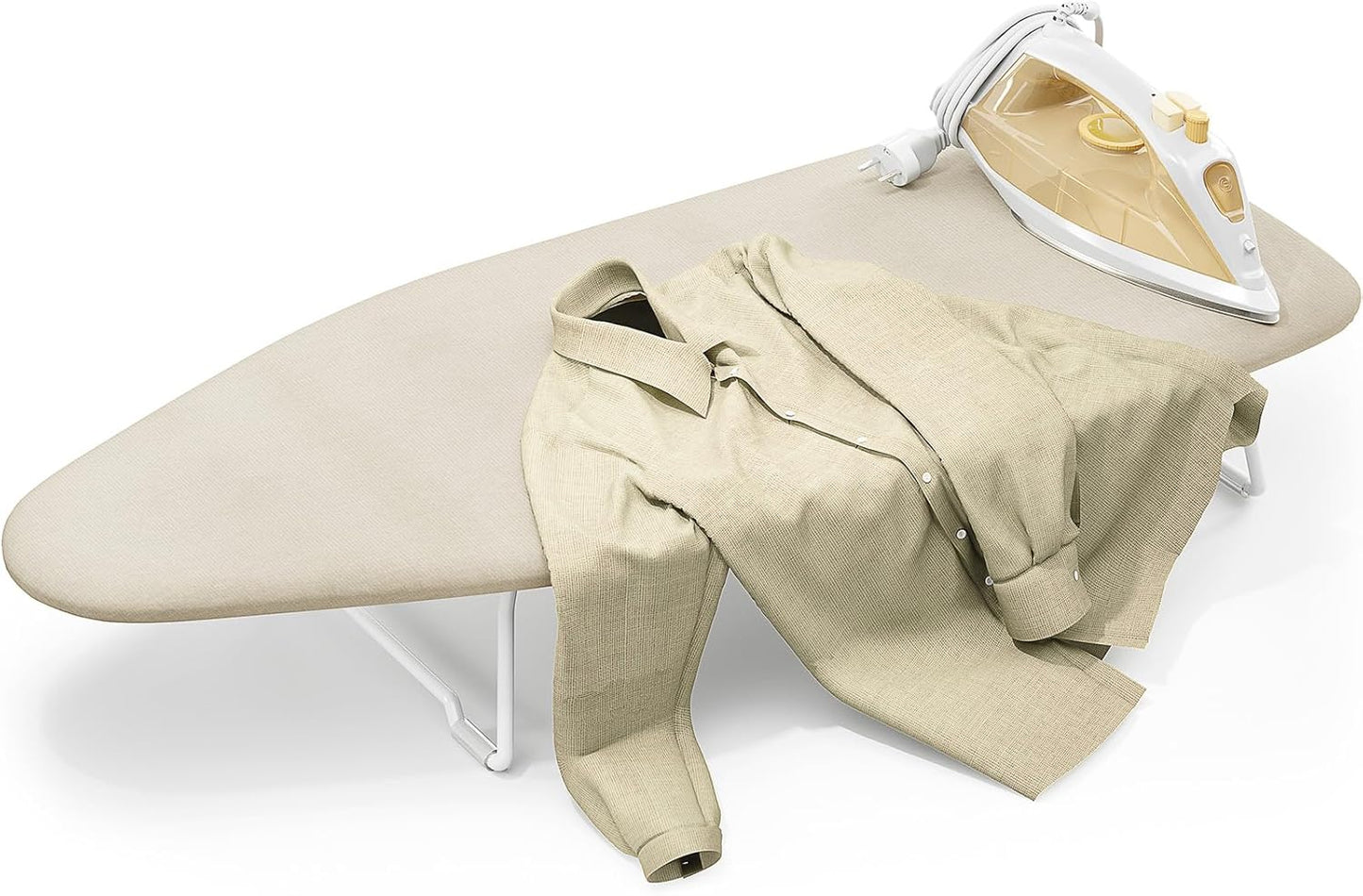 Skiennix Compact Ironing Board - Heat Resistant Cover & Metal Mesh Frame - 12x30 Inches, Cream White