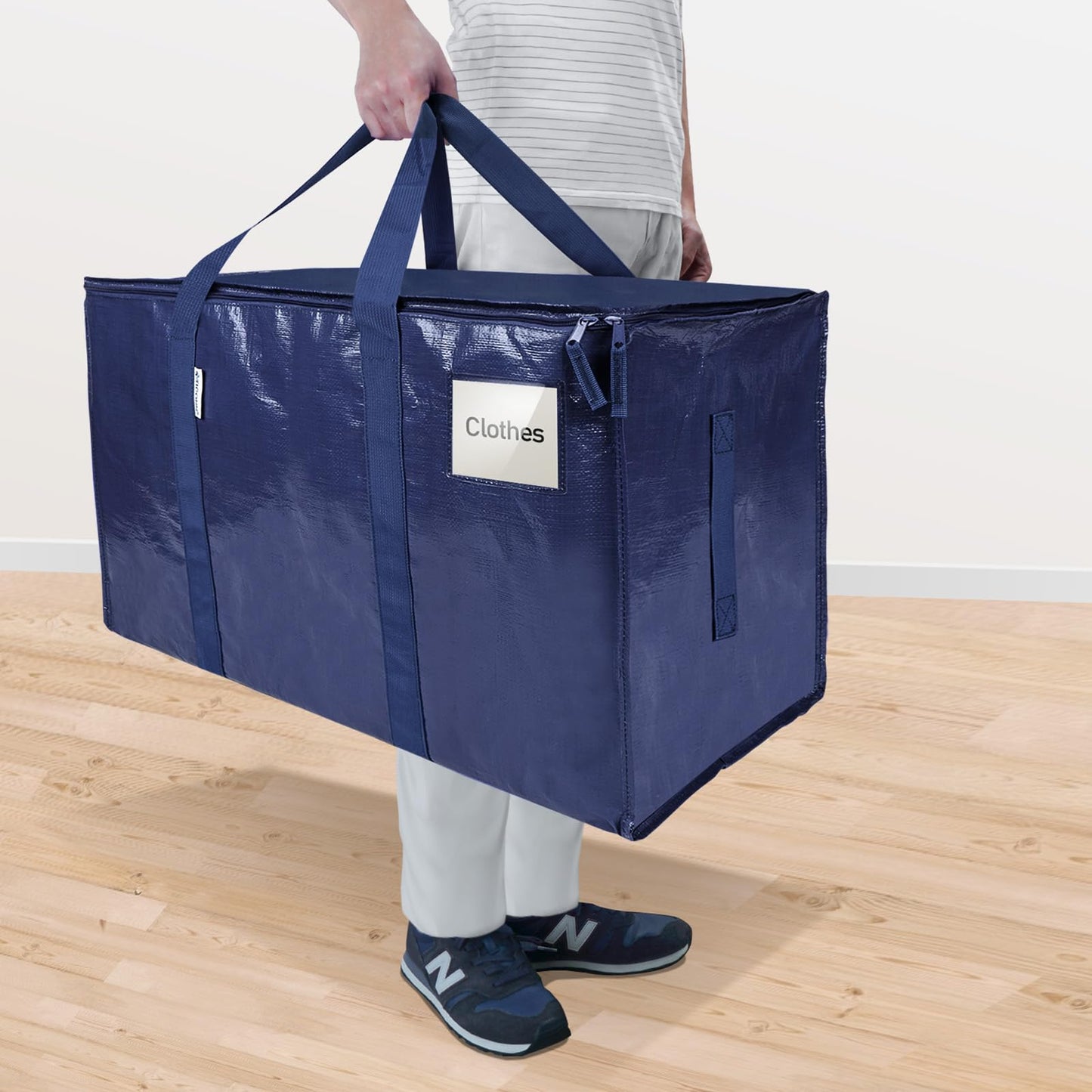 TICONN 4 Pack Extra Large Moving Bags Heavy Duty with Zippers & Carrying Handles, Durable Storage Bags Moving Boxes for Closet Organizers and Storage (4 Pack, Navy)