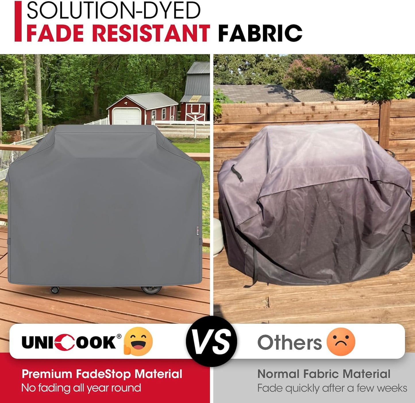 Unicook 55-Inch Heavy Duty Waterproof Grill Cover - Fits 3-4 Burner BBQs | All-Weather Grey Protection