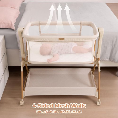 Ezebaby Baby Bassinet - 3-in-1 Rocking Sleeper with Breathable Full-Mesh Crib | Adjustable Height & Portable Design