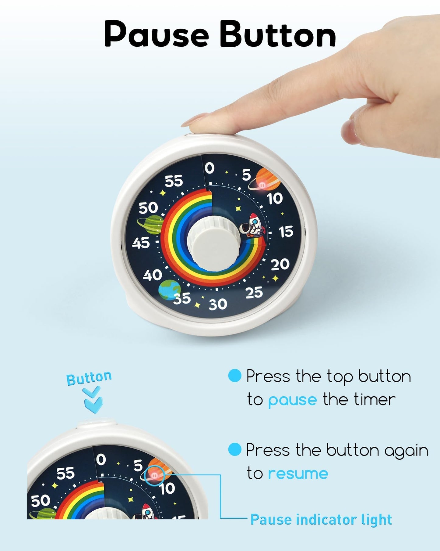 BellMan Visual Timer with Pause Button, 60 Minute Countdown Rainbow Timer for Kids and Adults with Silent Operation, Study and Meetings Time Management Tool, Design for Home, Office and Gift, White