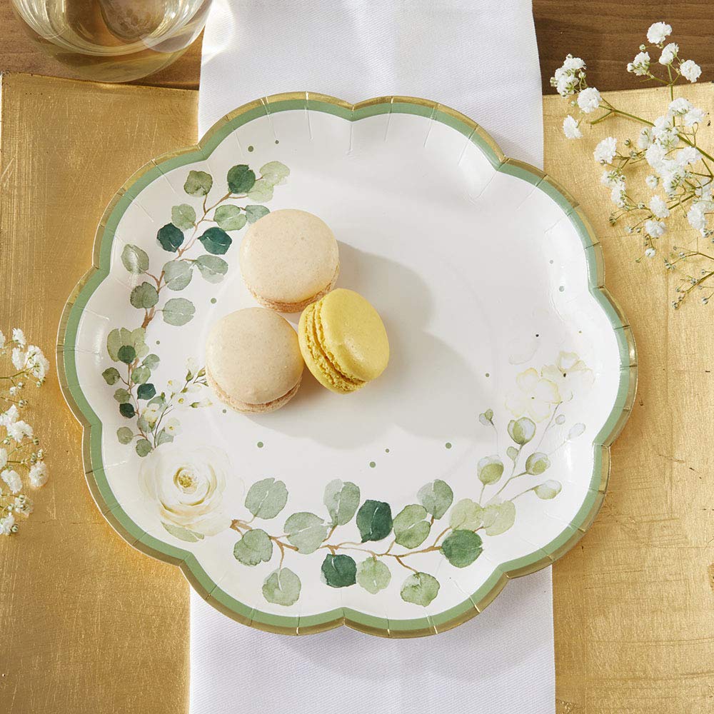 Kate Aspen Sage Green Party Decorations, Eucalyptus Floral Botanical Garden 62 Piece Plates and Napkins Party Supplies (16 Guests) Greenery Baby Shower Decorations & Bridal Shower Decor