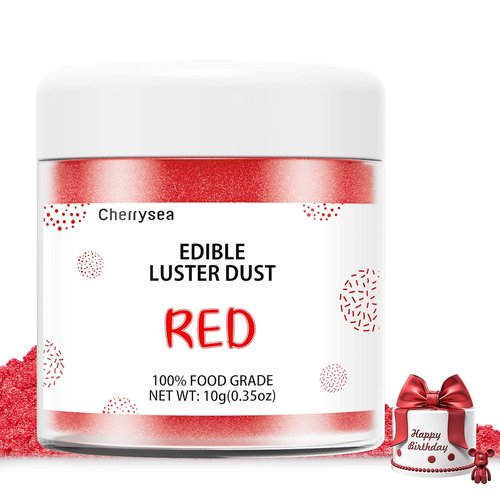 Cherrysea Red Edible Luster Dust - 10 Grams Food Grade Cake Decoration Powder for Baking & Desserts