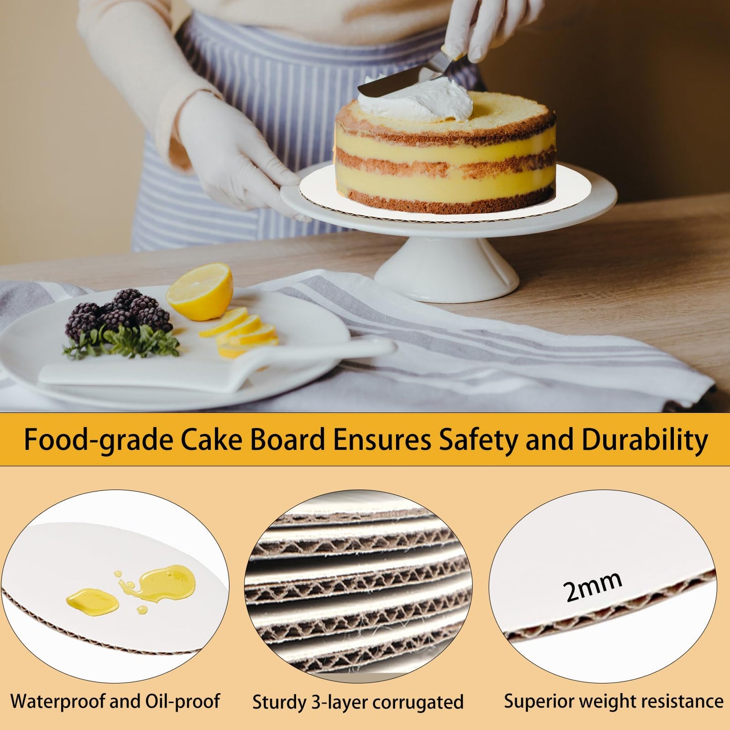 Ehonik 25Pcs Round Cake Boards, 10 Inch White Food-Graded Corrugated Cardboard, Waterproof and Oil-Proof Cake Plates Pizza Plates for Dessert, Baking, Cake DIY and Craft Display