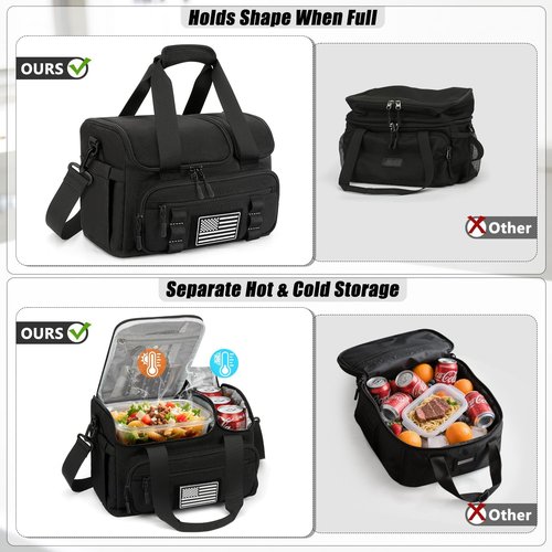 ETRONIK Tactical Lunch Bag - 15L Insulated Cooler with Hot/Cold Compartments | Fits 3 Meals + Snacks, Black