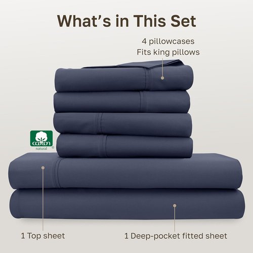 California Design Den King Size Sheet Set - Soft 400 Thread Count 100% Cotton, Deep Pocket | Indigo Dusty Blue