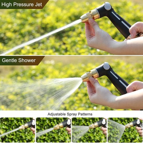 FANHAO Heavy Duty Metal Garden Hose Nozzle - High Pressure Jet with Adjustable Spray Patterns | Thumb Flow Control