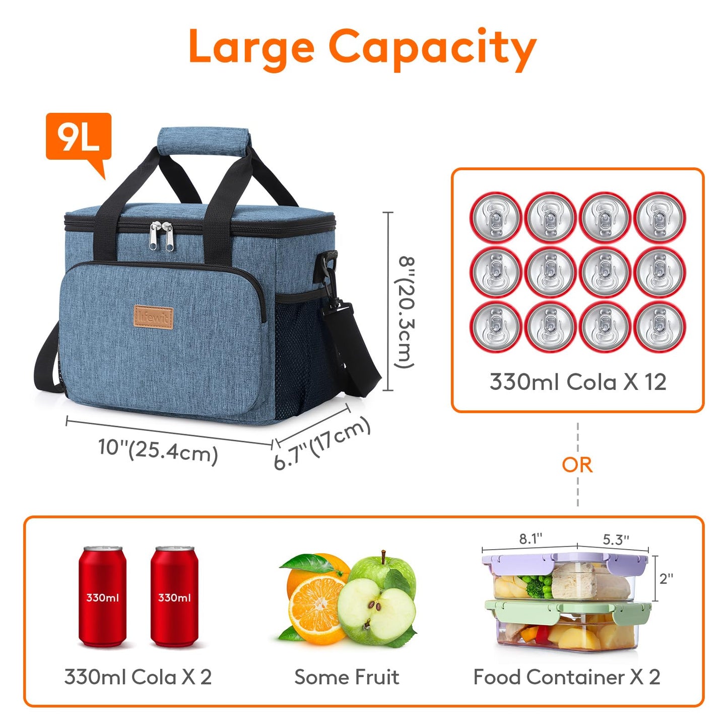 Lifewit Medium Lunch Bag, Insulated Lunch Box, Soft Cooler Cooling Tote for Adult Men Women, Light Blue 12-Can (9L)