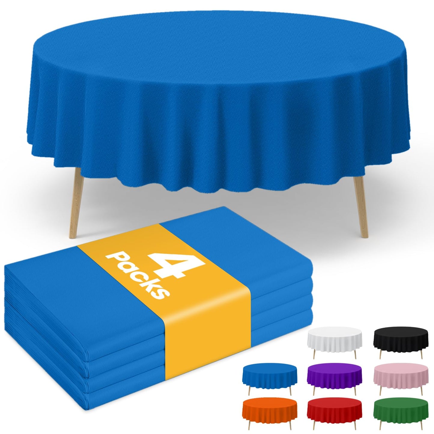 Niuara Blue Plastic Table Cloth - 4 Pack 84" Round Disposable Tablecloths for Round Tables, Table Cover for Holiday Parties & Gatherings