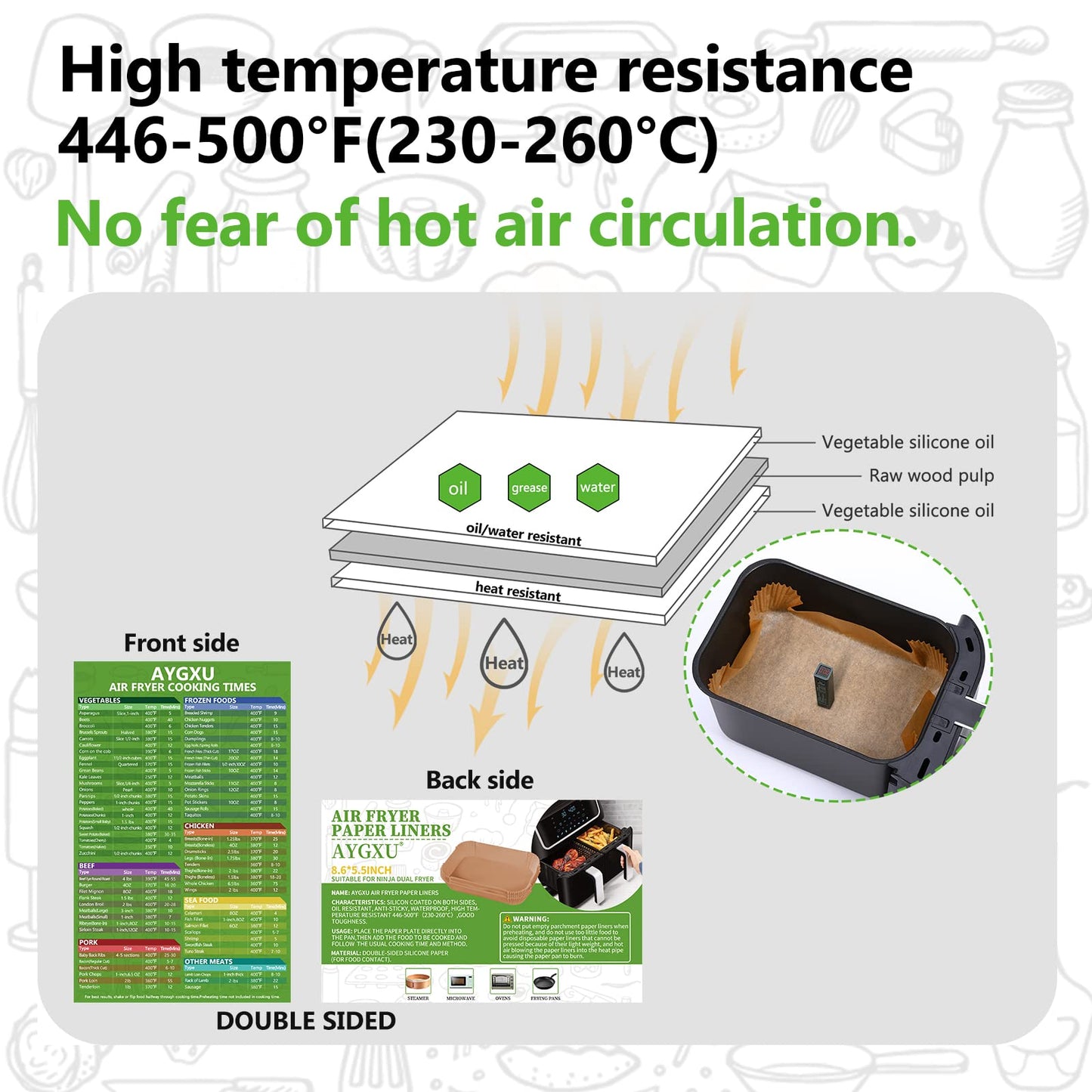 (125PCS) Air Fryer Liners, Disposable for Ninja Dual Air Fryer accessories, Parchment Paper liners rectangle 8.6''*5.5''