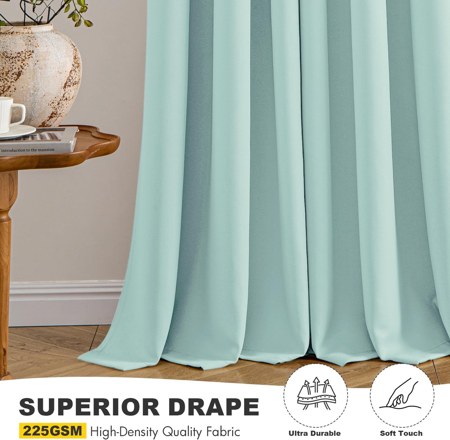MIULEE Aqua Blackout Curtains - Thermal Insulated Room Darkening Drapes | 84-Inch Length, 2 Panels