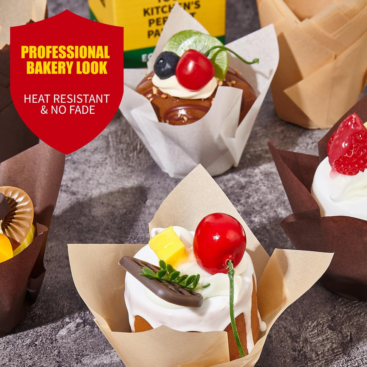 200PCS Tulip Cupcake Liners, Unbleached Standard Size Parchment Cupcake Liners, Food Grade Greaseproof Muffin Liners, Cupcake Wrapper for Baking, Party, Birthday, Christmas