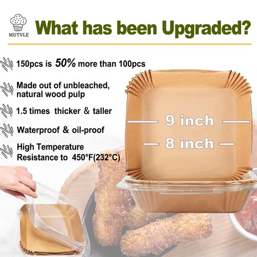 Air Fryer Disposable Paper Liner Square 7.9 Inches, Instant Pot Vortex Plus 4QT Air Fryer Liners, 150Pcs parchment paper liners for 3-6QT Air fryer, Baking Roasting Microwave