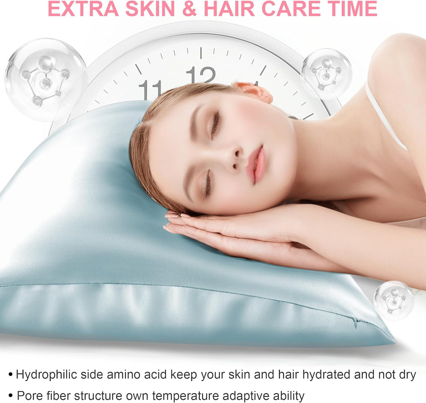 Skiennix Mulberry Silk Pillowcase - Queen Size, Hidden Zipper, Soft & Breathable Cooling - Haze Blue