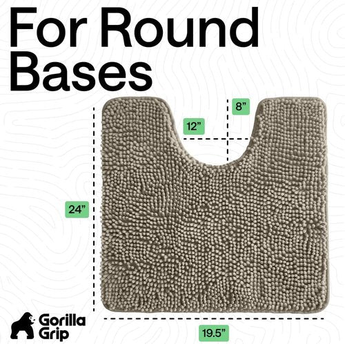 Gorilla Grip Shaggy Chenille Bath Rug Mat - Plush Absorbent U-Shape Toilet Mat, 22" x 19" x 15", Latte