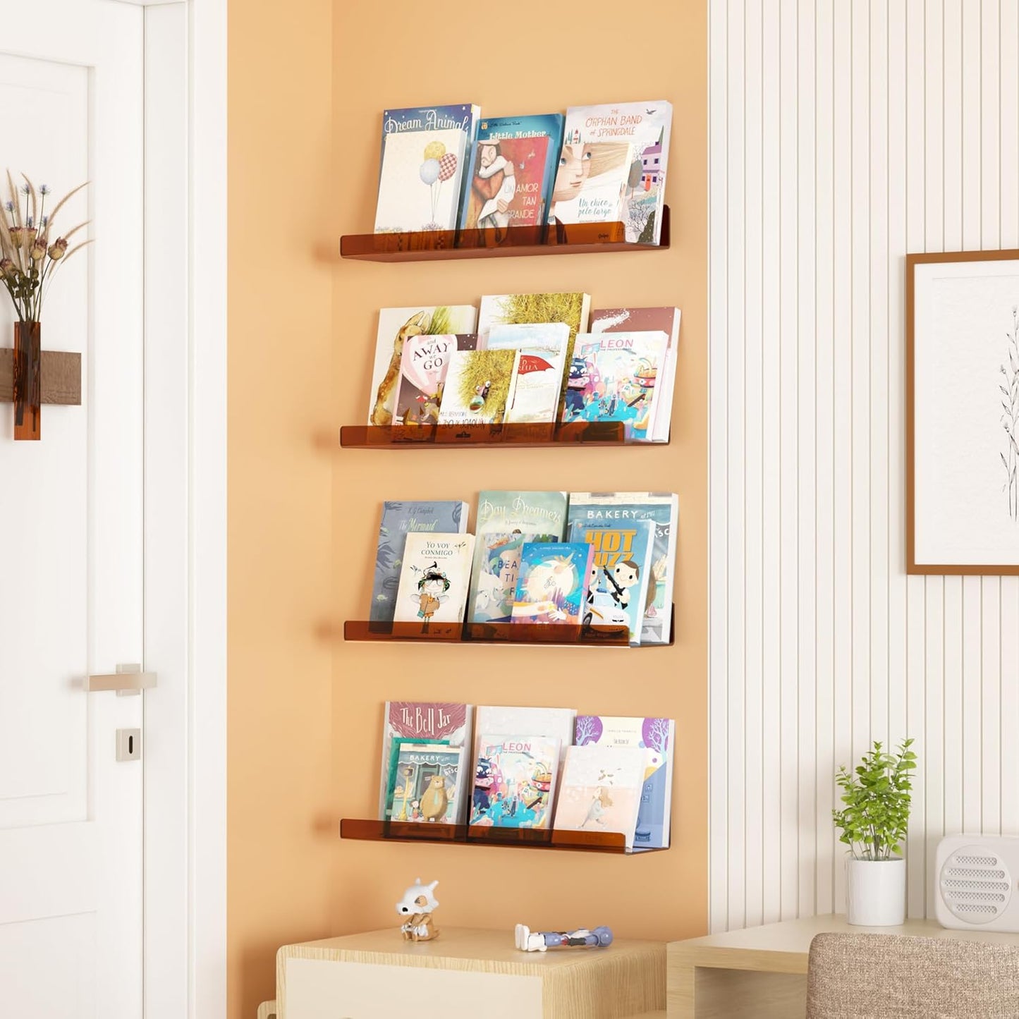 Upsimples Acrylic Wall Shelves - 15" Floating Display Shelf Set for Perfume & Books | Clear Brown, 4 Pack