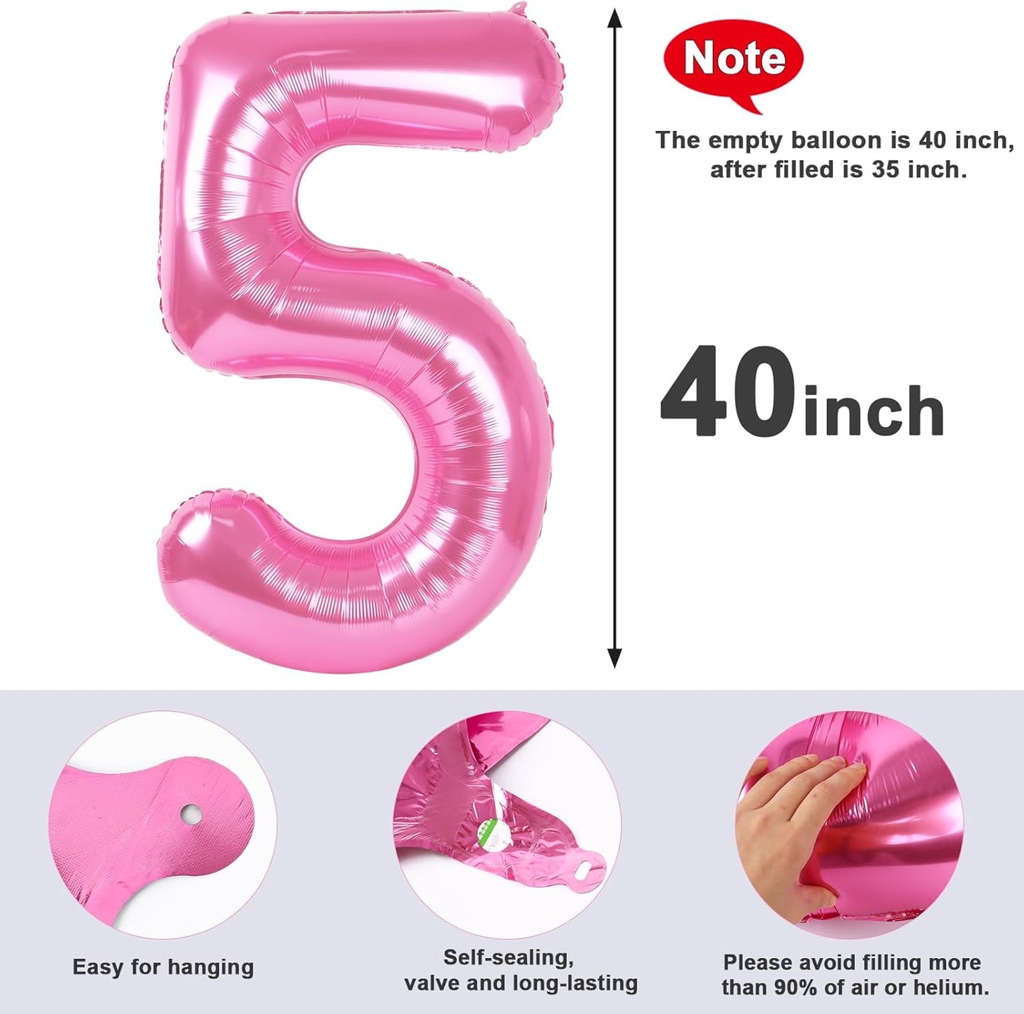 Skiennix 40-Inch Balloon Numbers - Big Pink 5th Birthday Decorations & Wedding Photo Shoot Decor