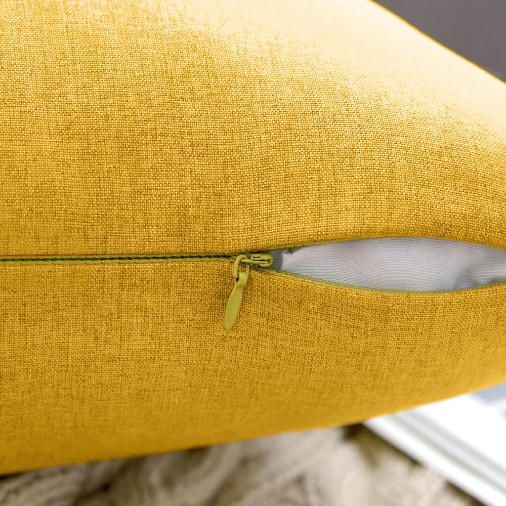 MIULEE Decorative Outdoor Throw Pillow Covers - Waterproof Faux Linen Cushion Cases | 18x18 Inch Mustard Yellow (Pack of 2)