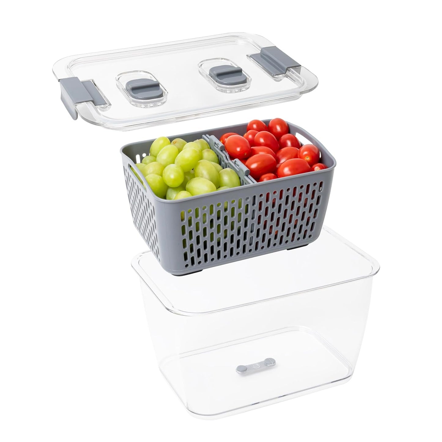 Kitchen Spaces Stackable Fridge Storage Containers - Fresh Produce Organizer | 3 Sizes with Snap Seal Lids