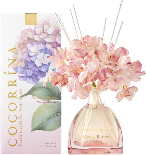 COCORRÍNA Reed Diffuser - 8.5 Oz Cherry Blossom Scent with 8 Sticks for Elegant Home Decor