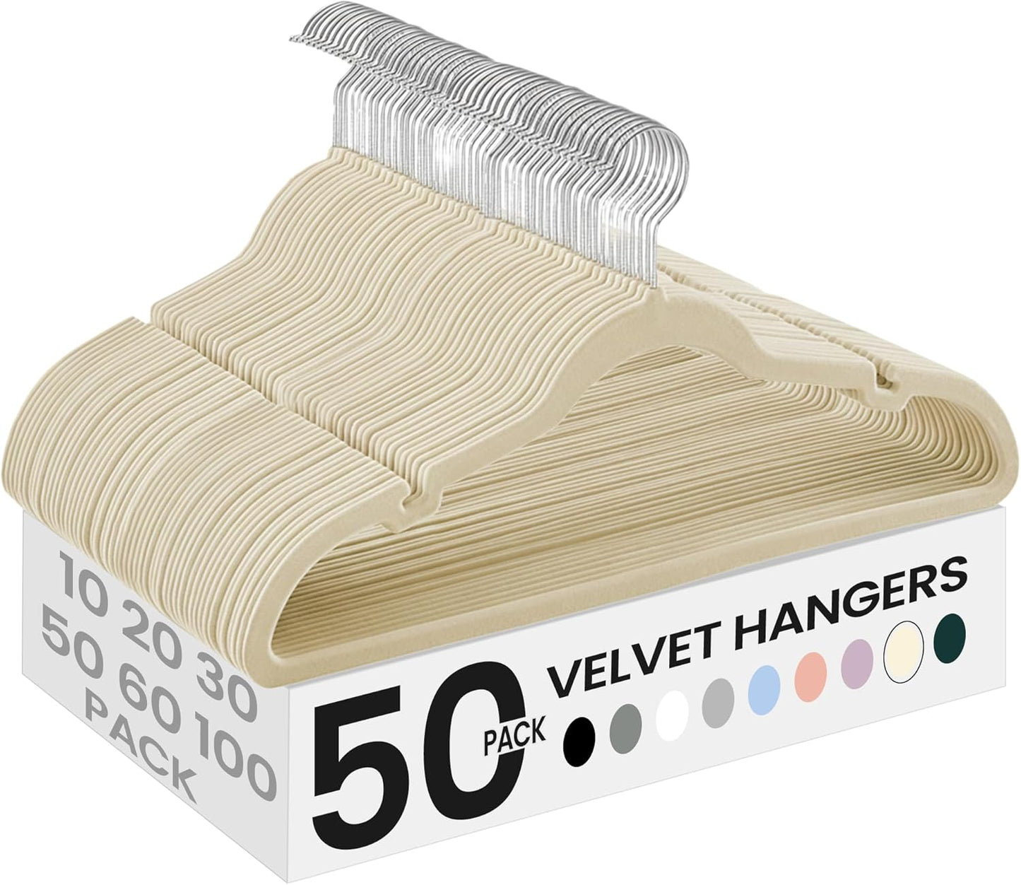 SONGMICS Velvet Hangers - Non-Slip Clothes Hangers with 360° Swivel Hook - 50 Pack, Sand Beige