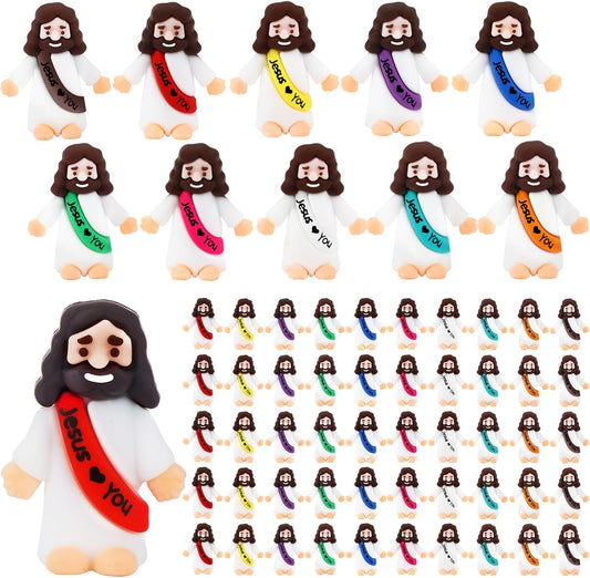 URSKYTOUS Mini Jesus Figurines - 50Pcs Rubber Baby Jesus Toys for Easter Egg Fillers & Party Favors