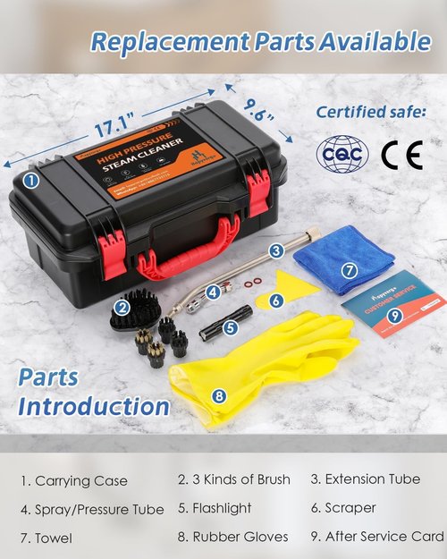 High Pressure Steam Cleaner - 1700W Heavy Duty Portable Steamer for Grout, Tile & Auto | 110V