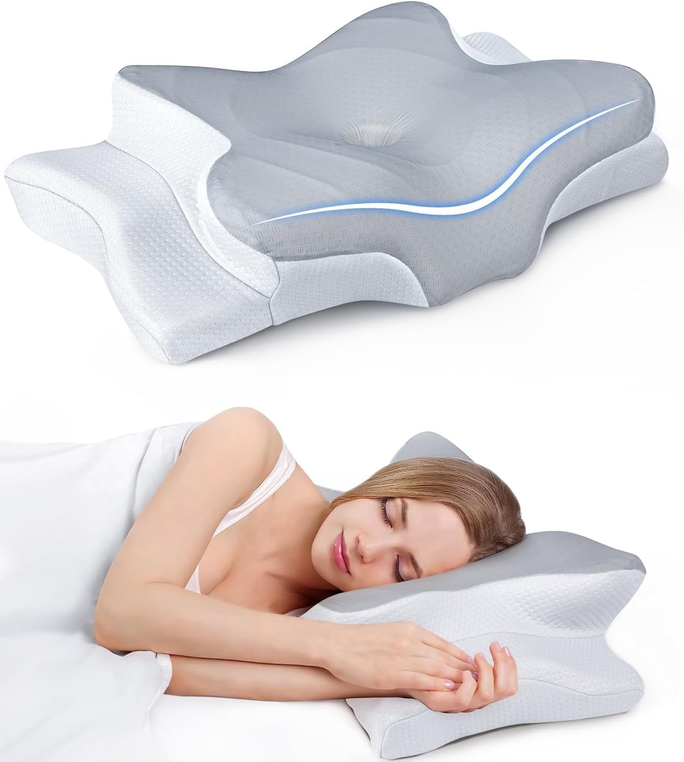 Ultra Cooling Pillow by Ultra Pain Relief - Adjustable Ergonomic Neck Support Memory Foam | Odorless Contour Design