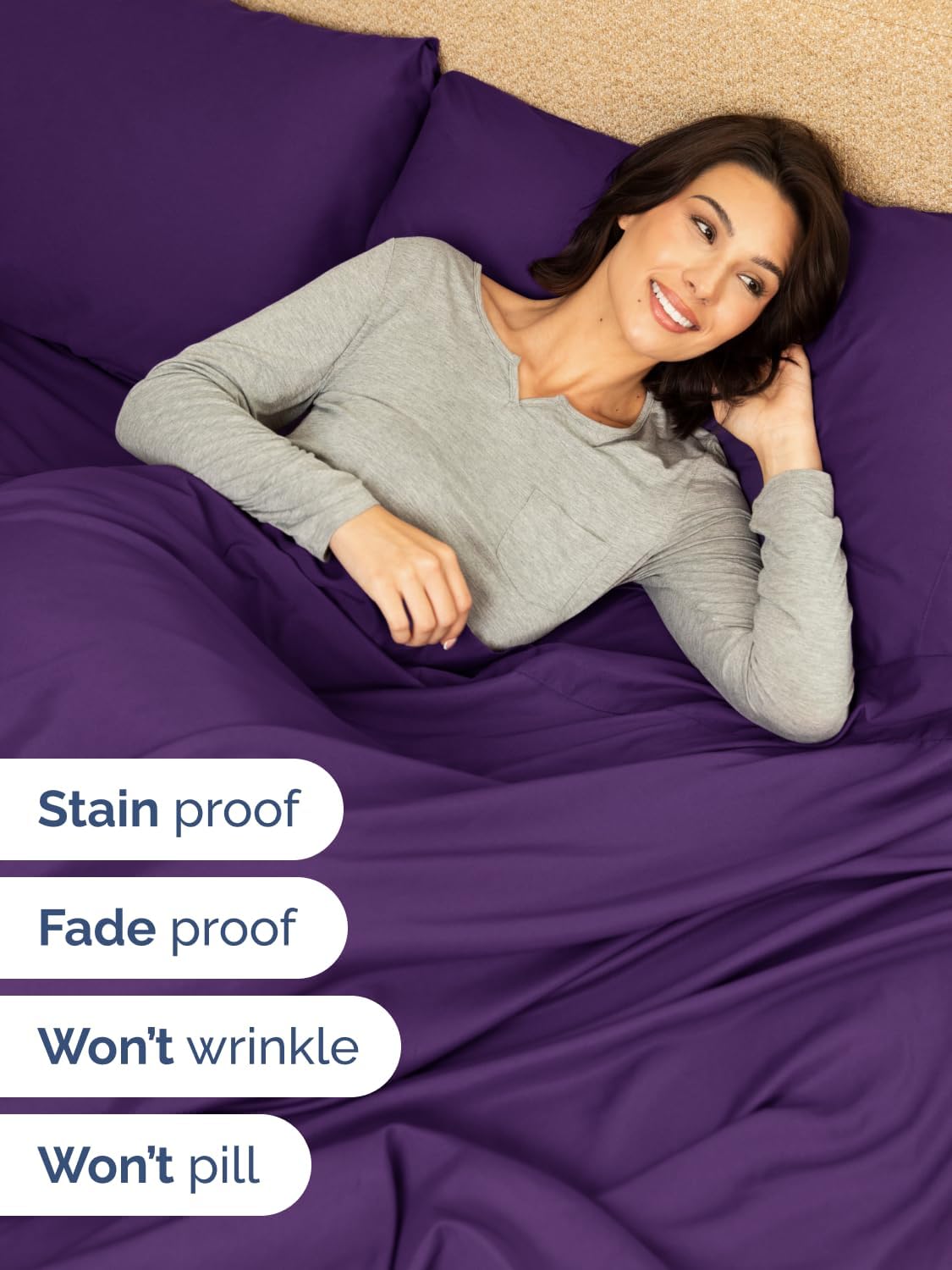 Skiennix Extra Deep Queen Sheet Set | 6-Piece Breathable Cooling Bedding - Soft, Wrinkle-Free, Purple