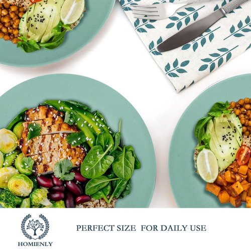 Homienly Flat Dinner Plates Set of 8 Alternative for Plastic Plates Microwave and Dishwasher Safe Wheat Straw Plates for Kitchen Unbreakable Kids Plates(Green,9 inch)