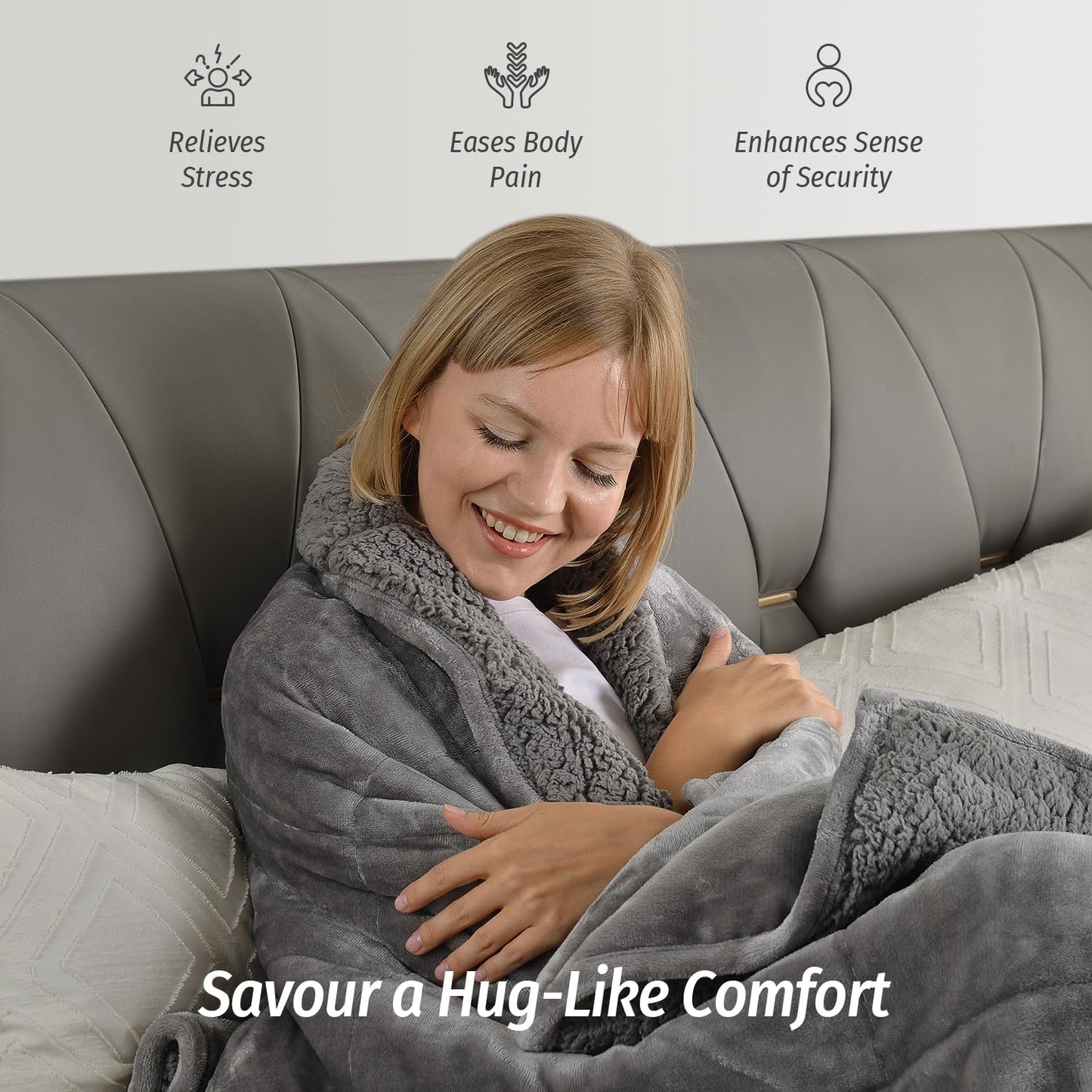 Wemore Sherpa Fleece Weighted Blanket for Adult, 15 lbs Dual Sided Cozy Fluffy Heavy Blanket, Ultra Fuzzy Throw Blanket with Soft Plush Flannel Top, 48 x 72 inches, Grey on Both Sides