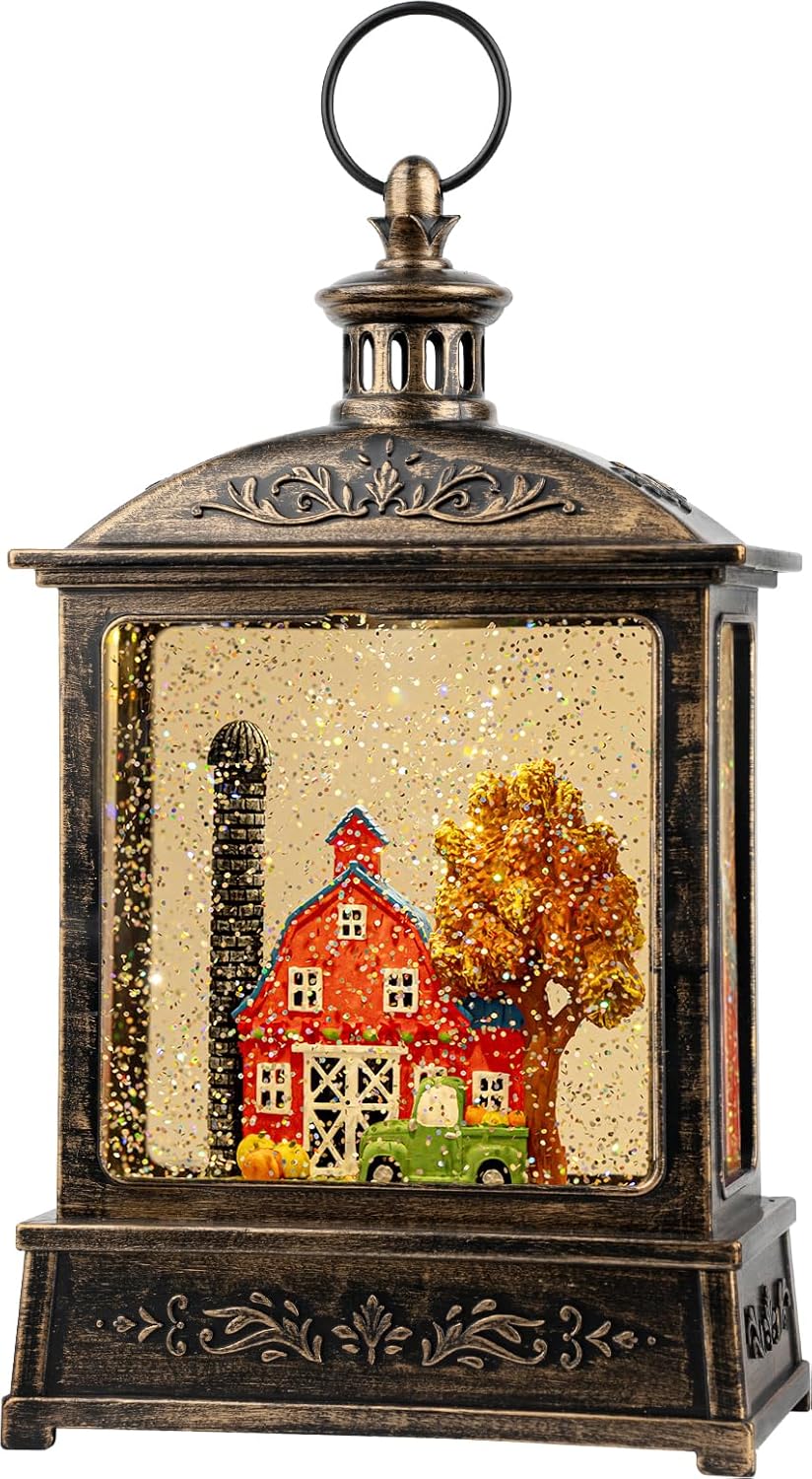 Skiennix 12.5'' Lighted Turkey Snow Globe | Thanksgiving Water Lantern with Glittering Effects